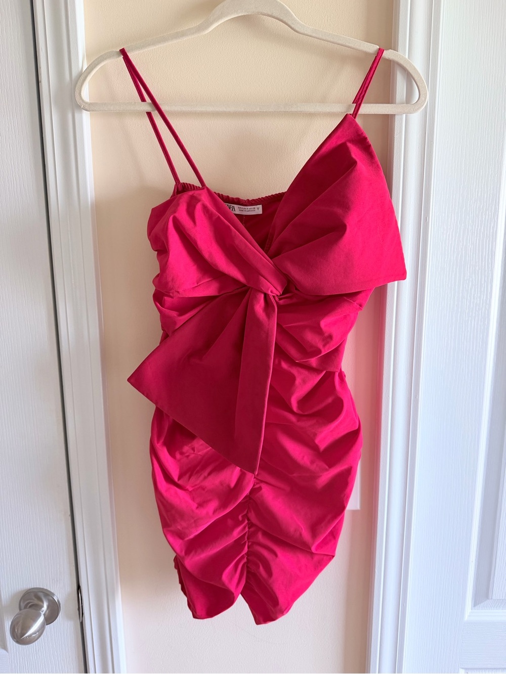 Zara Red Fuchsia Bow-Front Ruched Mini Dress Size S